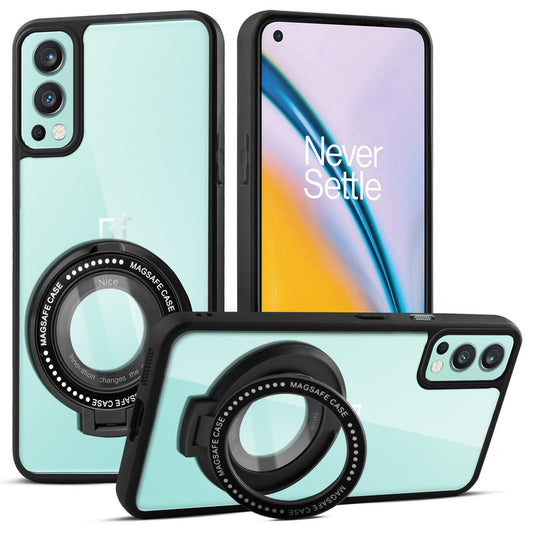 Transparent Back Cover with Silicone frame Matte Ring Holder Kickstand Case For OnePlus Nord 2 5G