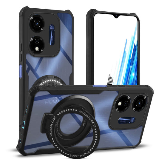 Premium Acrylic Transparent Case with Matte Ring Holder Kickstand Back Cover for Itel P55