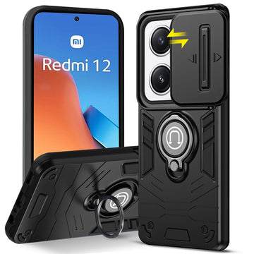 Ultra Rugged Armor Case with Rotating Ring Holder & Shutter Camera Protection Back Case For Redmi 12 4G