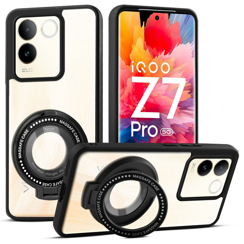 Soft Frame Clear Case Ring Holder Kickstand For iQOO Z7 Pro 5G