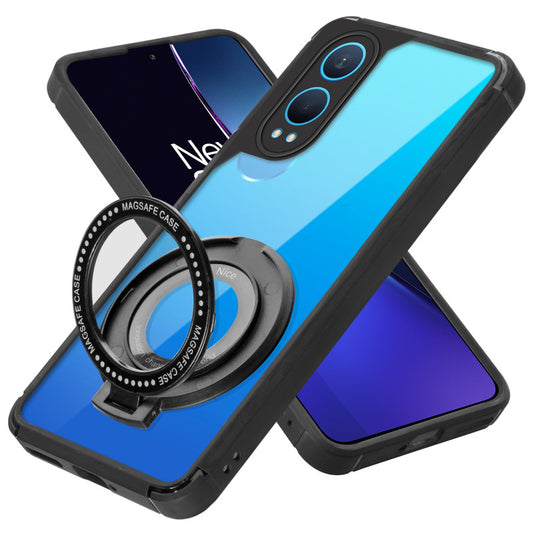 Silicone Frame Transparent Hard Back With Holder Kickstand Case For OnePlus Nord CE 4 Lite 5G