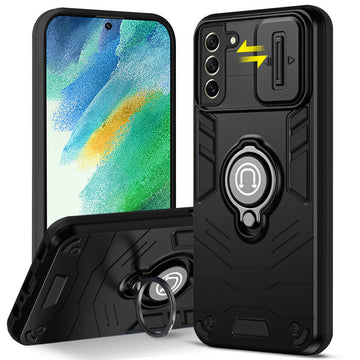 Ultra Rugged Armor Case with Rotating Ring Holder & Shutter Camera Protection Back Case For Samsung S21 FE 5G