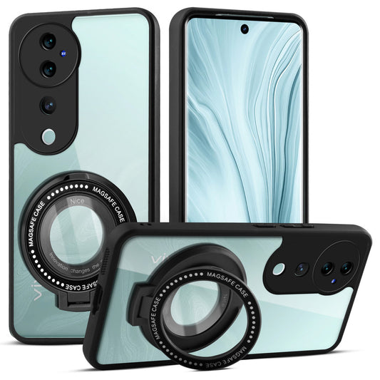 Soft Frame Clear Case Ring Holder Kickstand For Vivo V40 Pro 5G