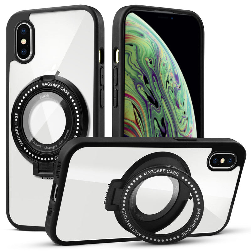 Soft Frame Clear Case Ring Holder Kickstand For Apple iPhone Xs