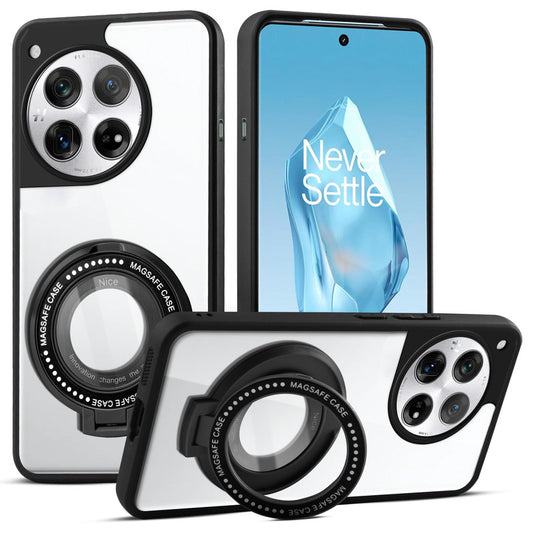 Transparent Back Cover with Silicone frame Matte Ring Holder Kickstand Case For OnePlus 12 5G