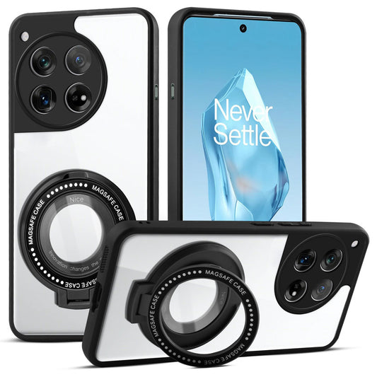 Transparent Back Cover with Silicone frame Matte Ring Holder Kickstand Case For OnePlus 12R 5G