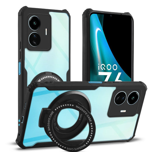 Premium Acrylic Transparent Case with Matte Ring Holder Kickstand Back Cover for iQOO Z6 Lite 5G