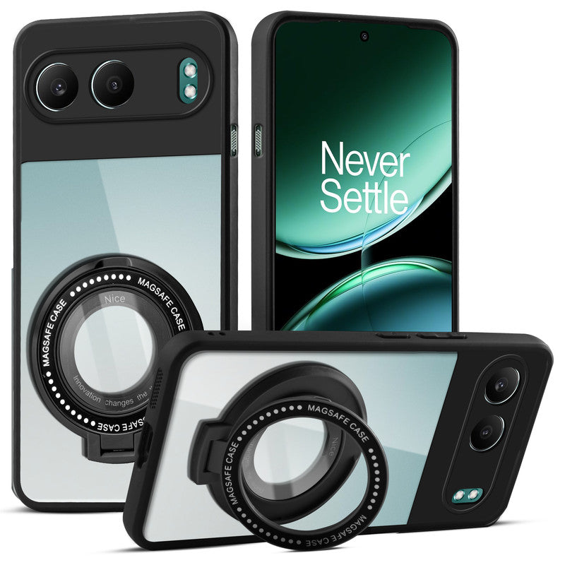Transparent Back Cover with Silicone frame Matte Ring Holder Kickstand Case For OnePlus Nord 4 5G