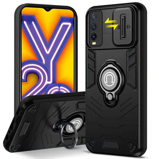 Ultra Rugged Armor Case with Rotating Ring Holder & Shutter Camera Protection Back Case For Vivo Y20