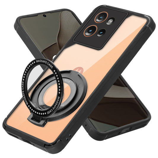 Silicone Frame Transparent Hard Back With Holder Kickstand Case For Motorola Moto Edge 50 5G