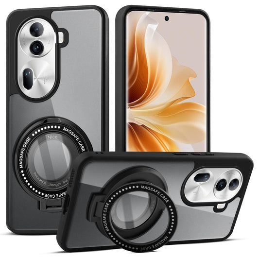Transparent Back Cover with Silicone frame Matte Ring Holder Kickstand Case For Oppo Reno 11 Pro 5G