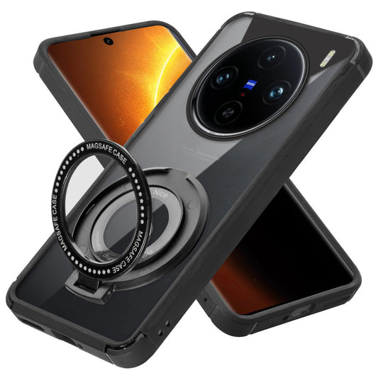 Silicone Frame Transparent Hard Back With Holder Kickstand Case For Vivo X100 Pro 5G