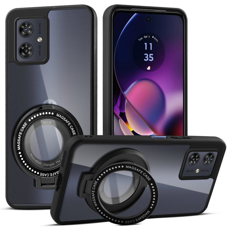 Soft Frame Clear Case Ring Holder Kickstand For Motorola G54 5G
