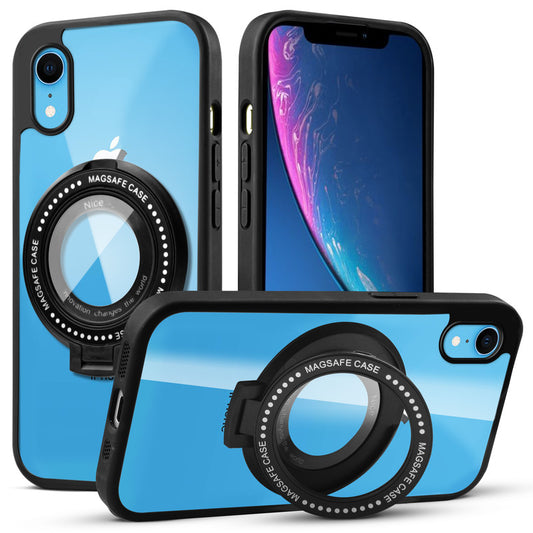 Transparent Back Cover with Silicone frame Matte Ring Holder Kickstand Case For Apple iPhone XR