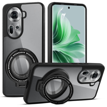 Transparent Back Cover with Silicone frame Matte Ring Holder Kickstand Case For Oppo Reno 11 5G