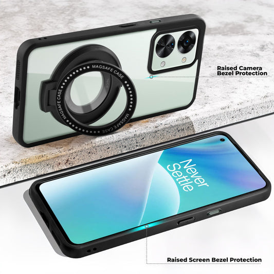 Transparent Back Cover with Silicone frame Matte Ring Holder Kickstand Case For OnePlus Nord 2T 5G