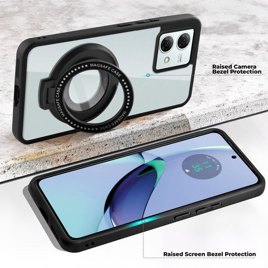 Transparent Back Cover with Silicone frame Matte Ring Holder Kickstand Case For Motorola Moto G84 5G
