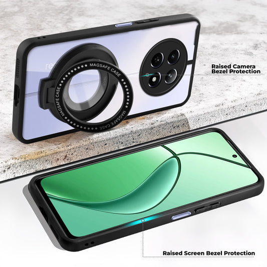 Transparent Back Cover with Silicone frame Matte Ring Holder Kickstand Case For Realme 12 5G