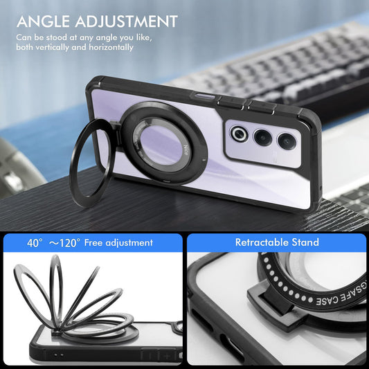 Silicone Frame Transparent Hard Back With Holder Kickstand Case For Oppo A3 Pro 5G