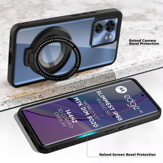 Soft Frame Clear Case Ring Holder Kickstand For Motorola Edge 40 5G