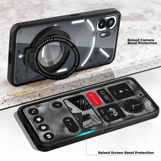 Transparent Back Cover with Silicone frame Matte Ring Holder Kickstand Case For Nothing Phone 2