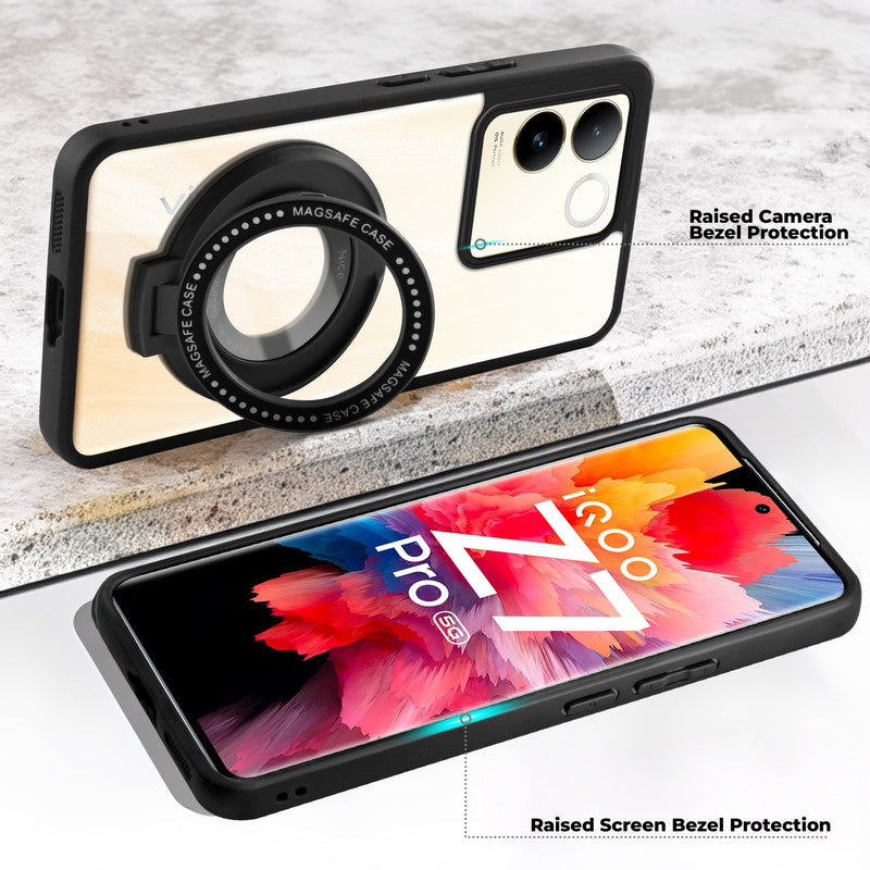 Soft Frame Clear Case Ring Holder Kickstand For iQOO Z7 Pro 5G