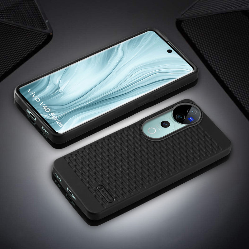 Soft Silicone Mobile Back Cover For Vivo V40 5G with Dash Type Groove and Matte Gray Camera Ring