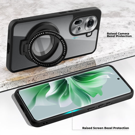 Transparent Back Cover with Silicone frame Matte Ring Holder Kickstand Case For Oppo Reno 11 5G