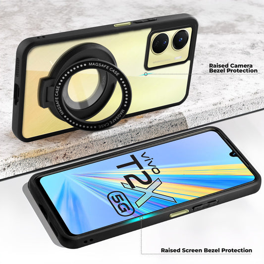 Soft Frame Clear Case Ring Holder Kickstand For Vivo T2x 5G