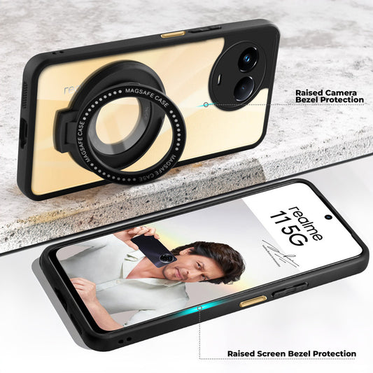 Soft Frame Clear Case Ring Holder Kickstand For Realme 11 5G