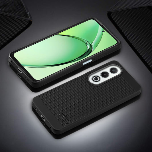 Soft Silicone Mobile Back Cover For Oppo K12x 5G with Dash Type Groove and Matte Gray Camera Ring