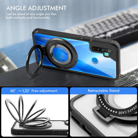 Silicone Grip Clear Case Ring Holder Kickstand For Realme 5i