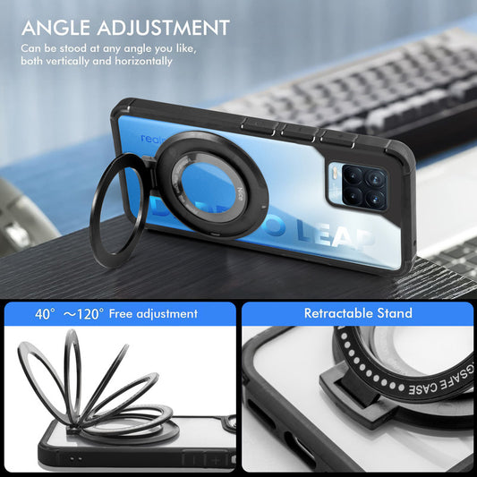 Silicone Frame Transparent Hard Back With Holder Kickstand Case For Realme 8 4G