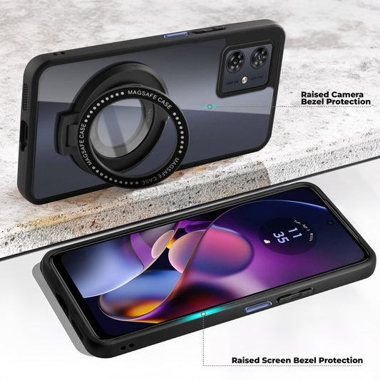 Soft Frame Clear Case Ring Holder Kickstand For Motorola G54 5G