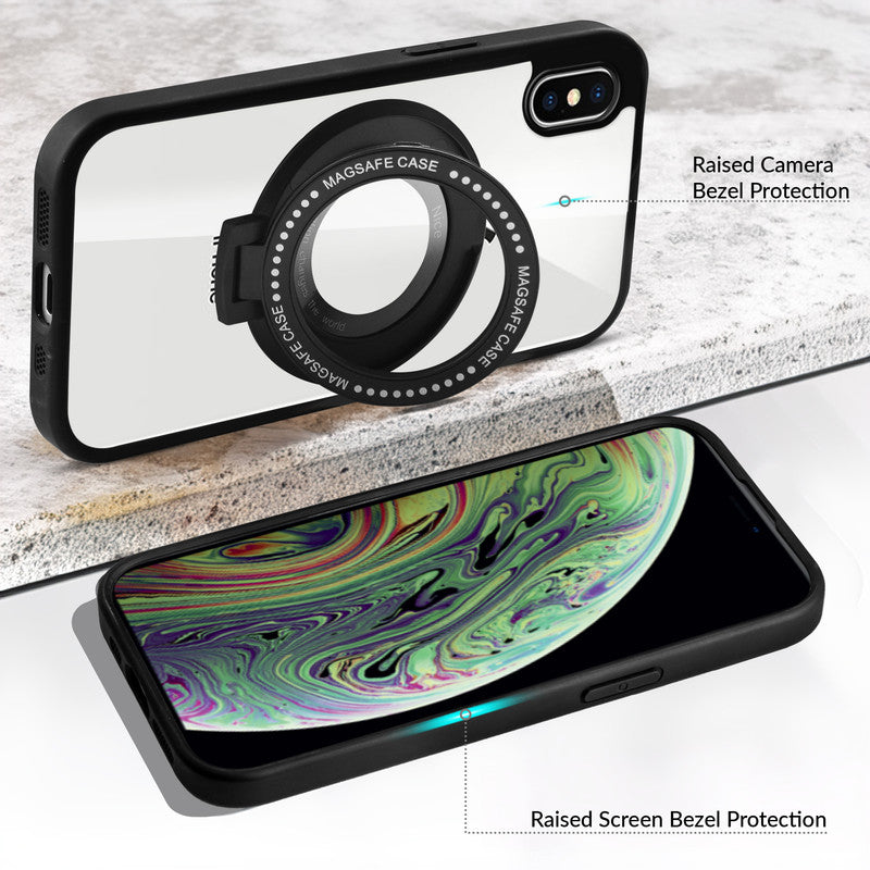Soft Frame Clear Case Ring Holder Kickstand For Apple iPhone Xs
