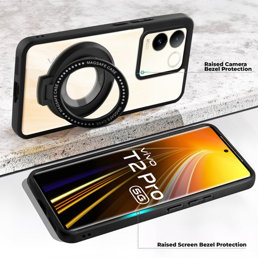 Soft Frame Clear Case Ring Holder Kickstand For Vivo T2 Pro 5G