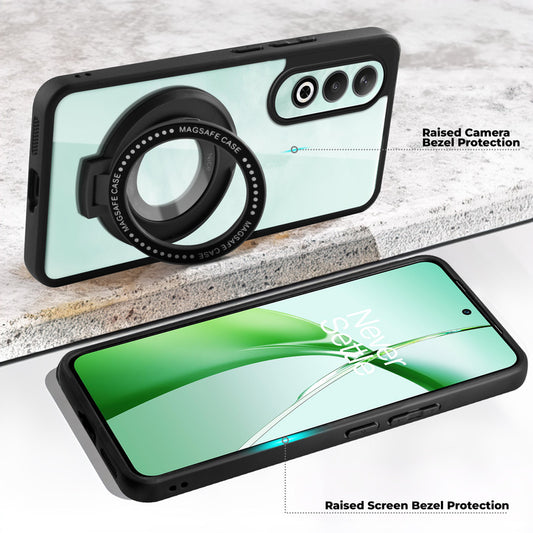 Transparent Back Cover with Silicone frame Matte Ring Holder Kickstand Case For OnePlus Nord CE 4 5G