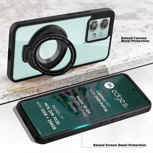 Soft Frame Clear Case Ring Holder Kickstand For Motorola Edge 40 Neo 5G