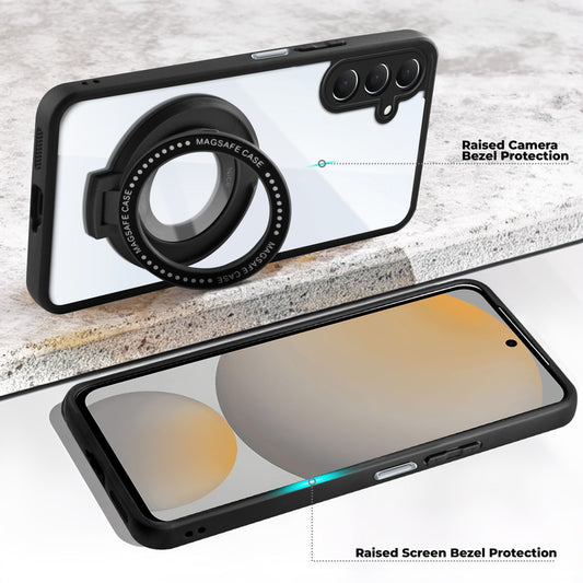 Transparent Back Cover with Silicone frame Matte Ring Holder Kickstand Case For Samsung S24 FE 5G