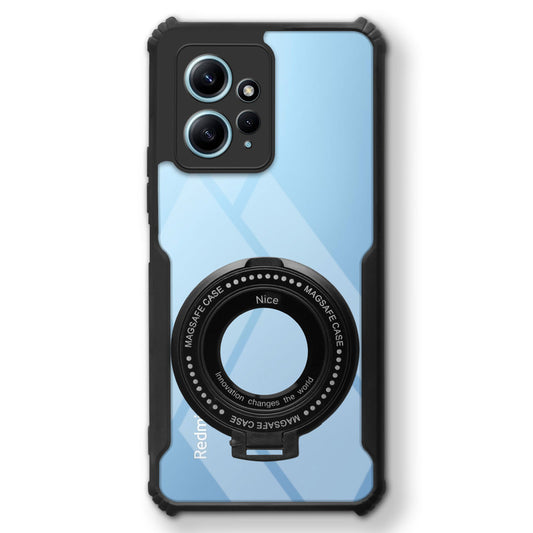 Premium Acrylic Transparent Case with Matte Ring Holder Kickstand Back Cover for Redmi Note 12 4G