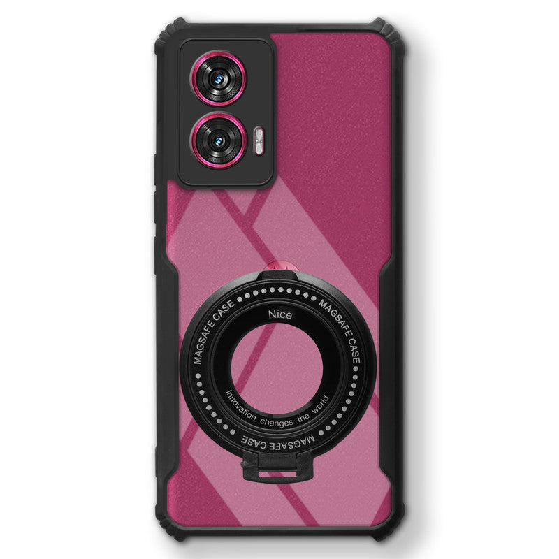 Premium Acrylic Transparent Case with Matte Ring Holder Kickstand Back Cover for Motorola Edge 50 Fusion