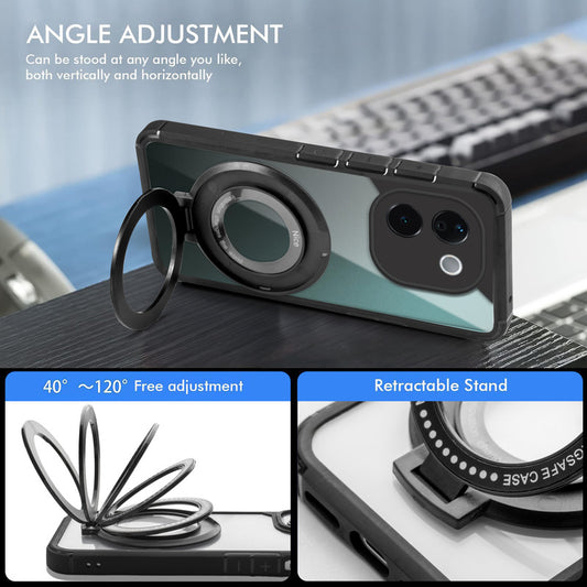 Silicone Frame Transparent Hard Back With Holder Kickstand Case For iQOO Z9s Pro 5G