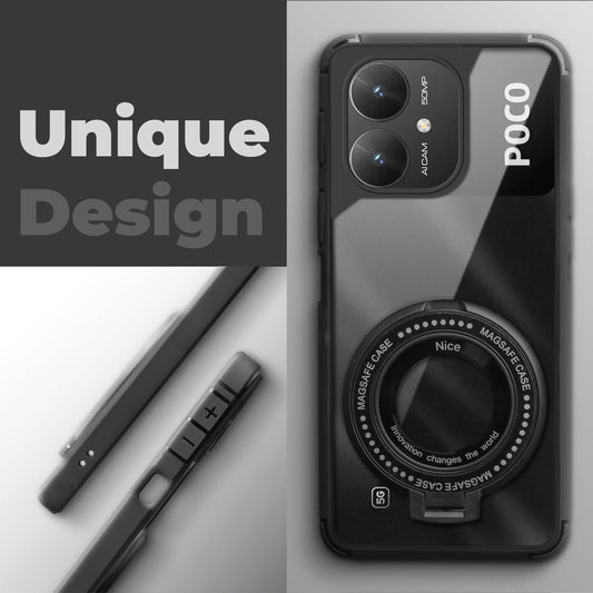 Silicone Grip Clear Case Ring Holder Kickstand For Poco M6 5G