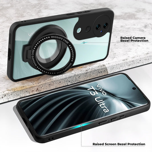 Soft Frame Clear Case Ring Holder Kickstand For Vivo T3 Ultra 5G