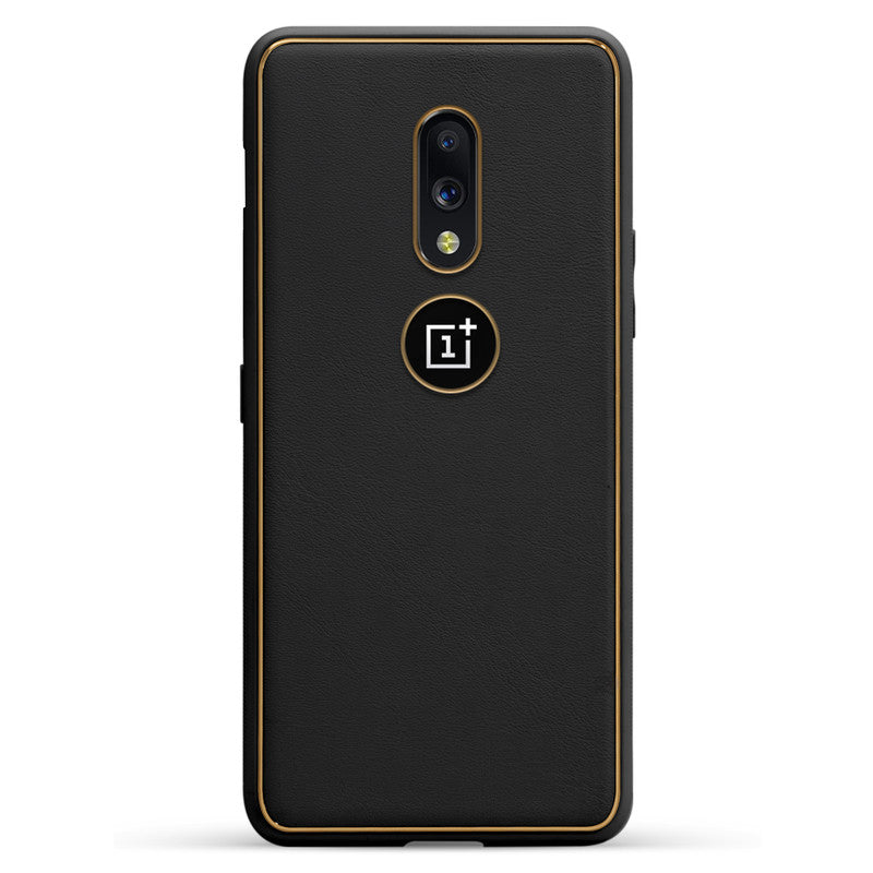 Electroplated Frame Leather Back Cover for OnePlus 7