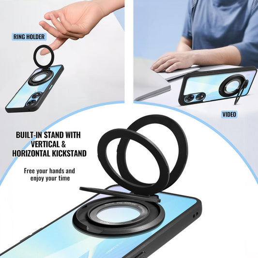 Transparent Back Cover with Silicone frame Matte Ring Holder Kickstand Case For Oppo A78 5G