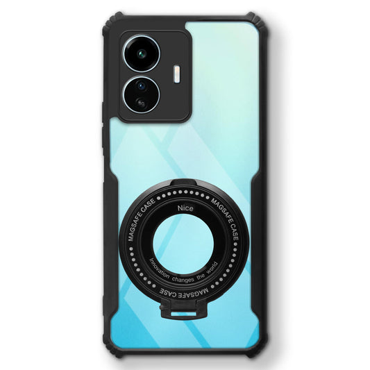 Premium Acrylic Transparent Case with Matte Ring Holder Kickstand Back Cover for iQOO Z6 Lite 5G