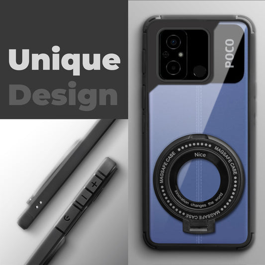Silicone Grip Clear Case Ring Holder Kickstand For Poco C55