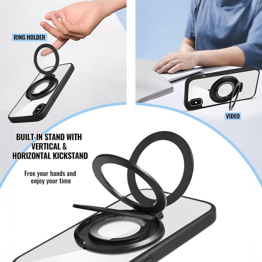 Soft Frame Clear Case Ring Holder Kickstand For Apple iPhone Xs