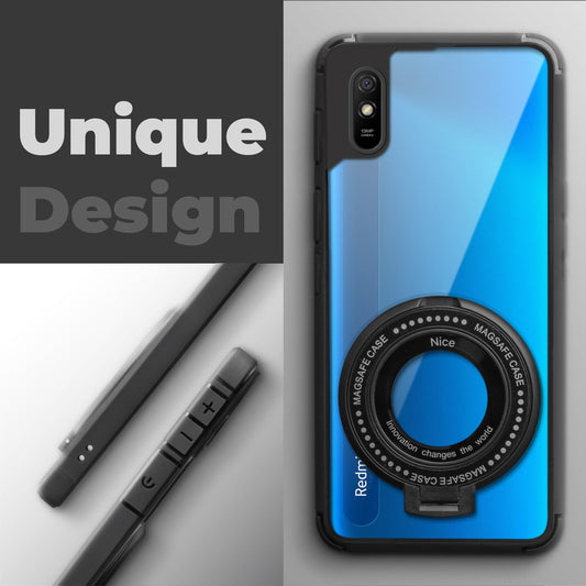 Silicone Grip Clear Case Ring Holder Kickstand For Redmi 9A